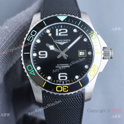 AAA Replica Longines HydroConquest Ceramic rainbow Bezel Rubber Strap Watch 41 mm